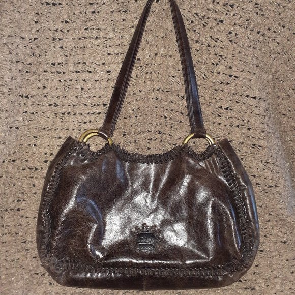 GIANFRANCO FERRE-Brown Gathered Looped Distressed Leather - Picture 4 of 10